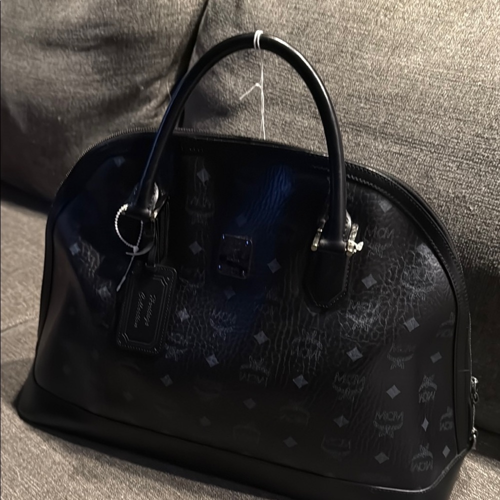 MCM Black and Gray Logo Satchel